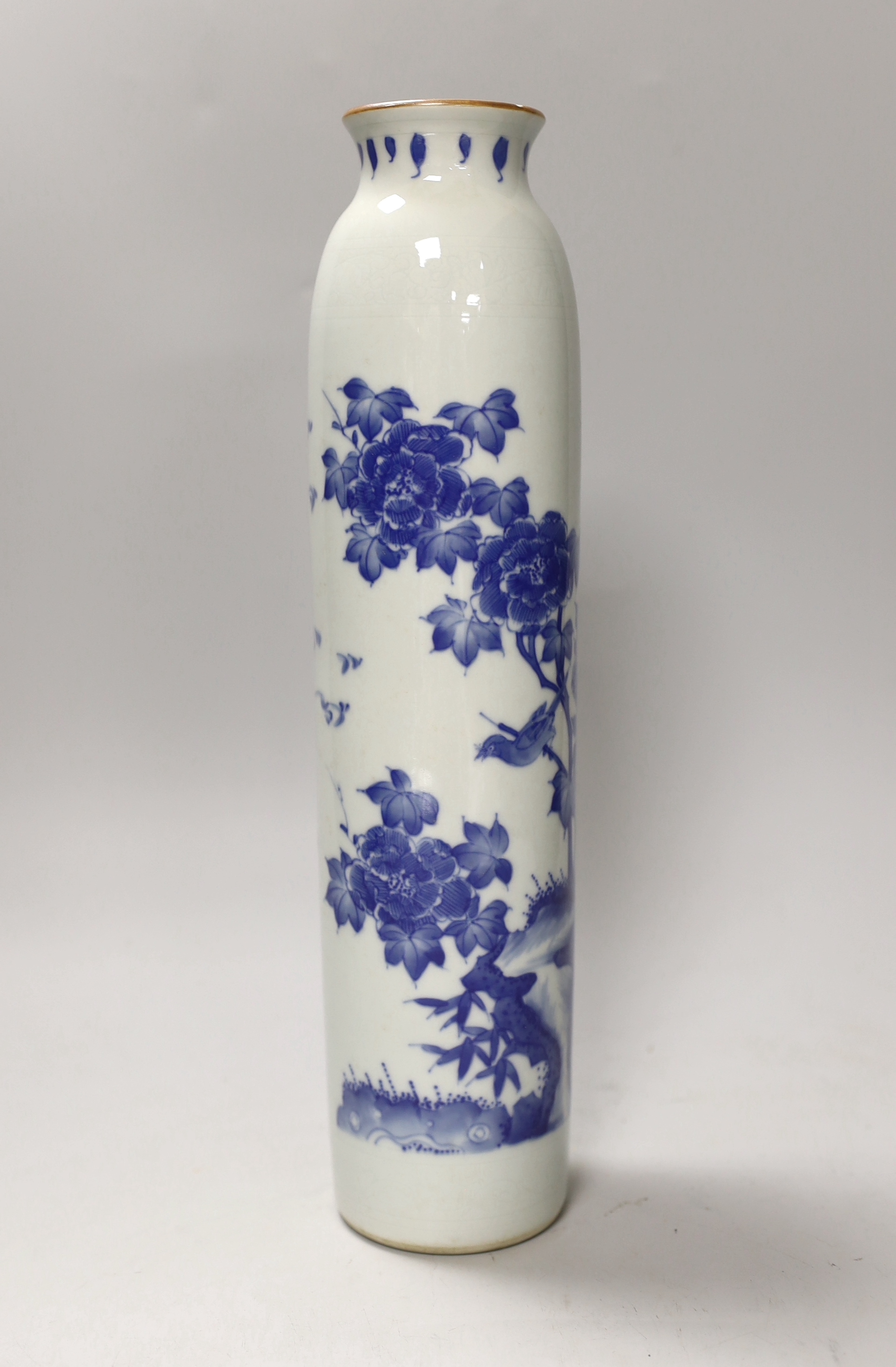 A Chinese blue and white sleeve vase, 33cm